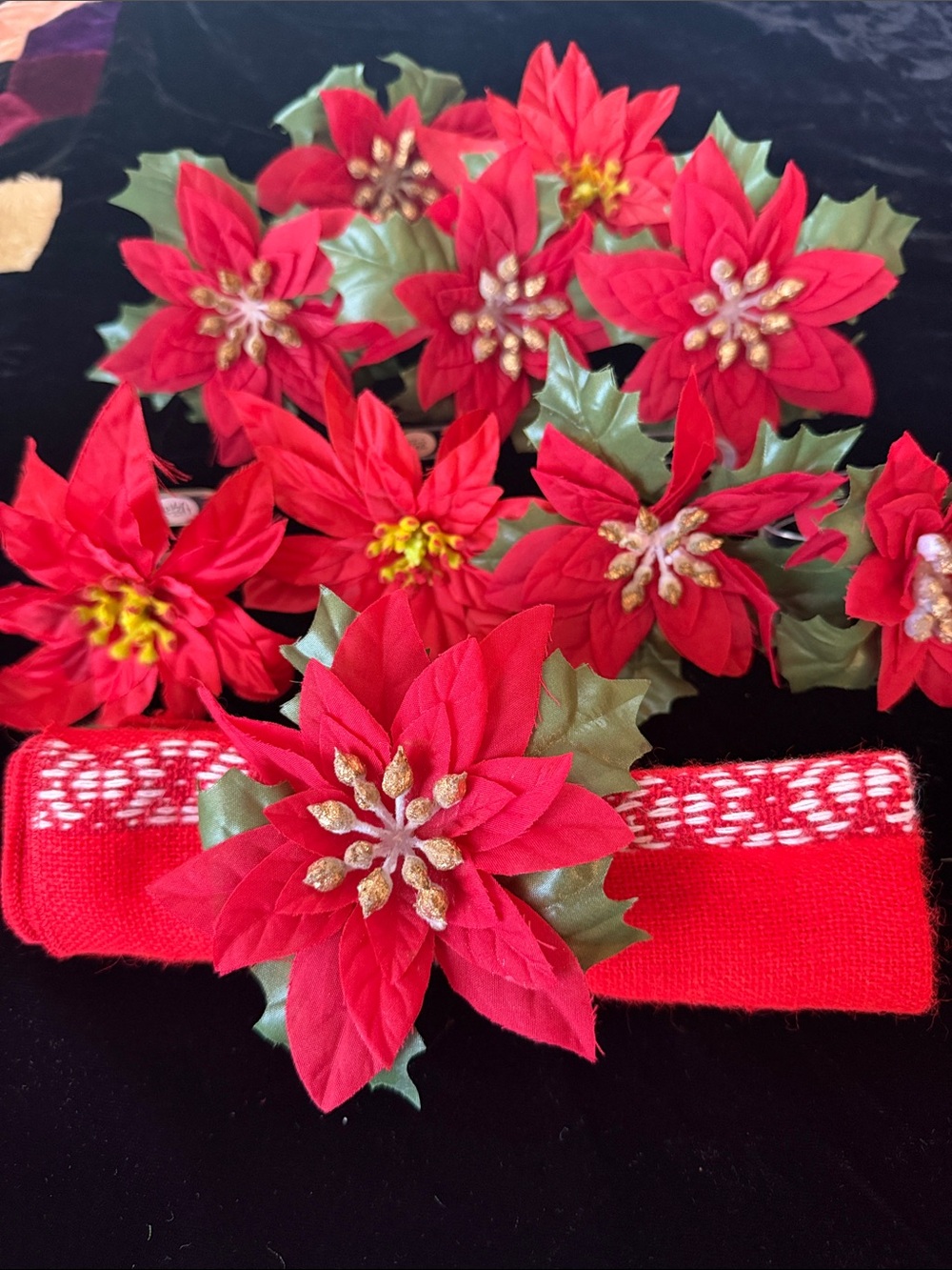Red Poinsettia Holiday Napkin Rings Set of 10